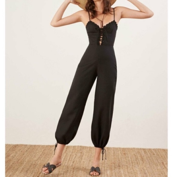 Reformation Pants - Reformation Jumpsuit “Rose” Black Lace Up Bodice Ankle Ties NWOT~SZ 4
